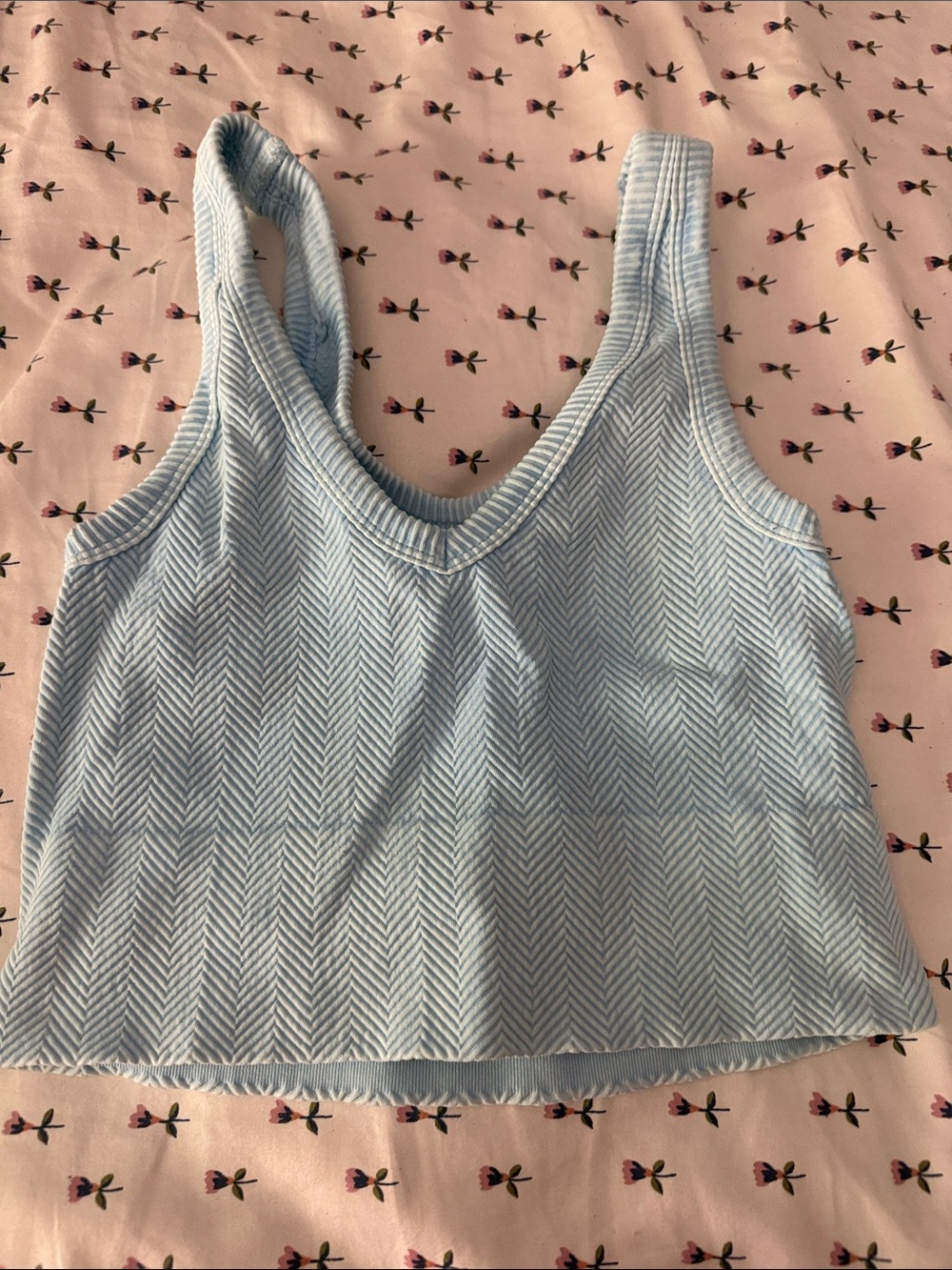 Light Blue Women's Ribbed V-Neck Tank Top